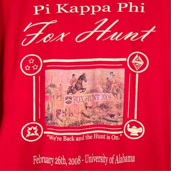 Pi Kappa Phi Fox Hunt 2008 T Shirt L Red Hanes Heavyweight University of Alabama - Picture 5 of 6